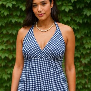 NWT DRAPER JAMES X LANDS' END Gingham Halter Swimsuit, 26W